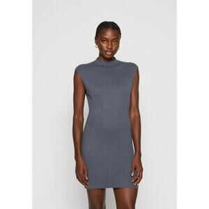 Abercrombie & Fitch Mock Neck Cap Sleeve Slim Knit Sheath Mini Dress Grey Large